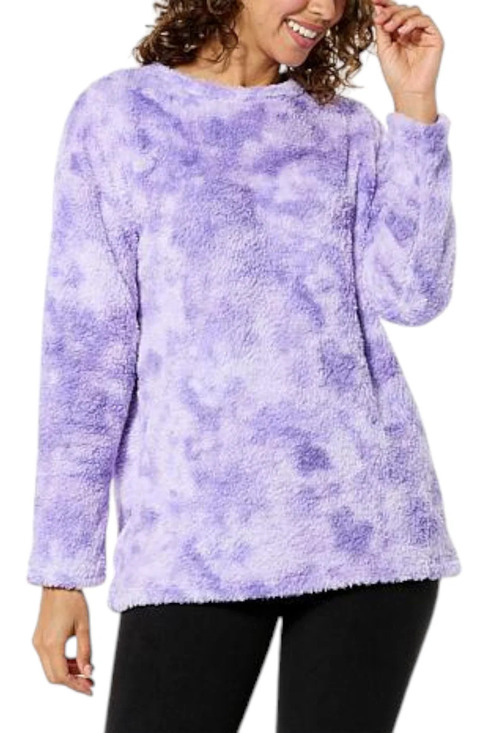 Comfort Code Tops - Comfort Code Women's Plush Knit Pullover Tunic Purple Tie Dye - Regular